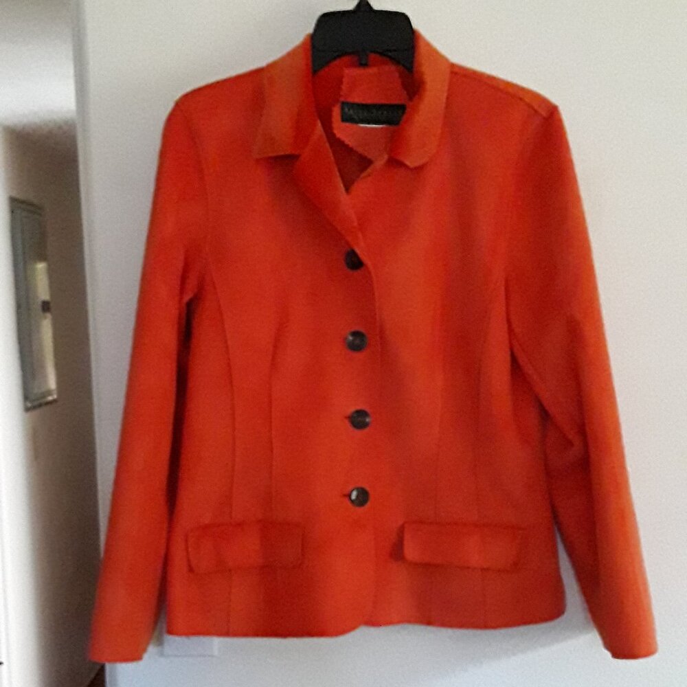 Harve Benard Faux Suede Orange Blazer with Long Faux Suede Orange Skirt, Size 8